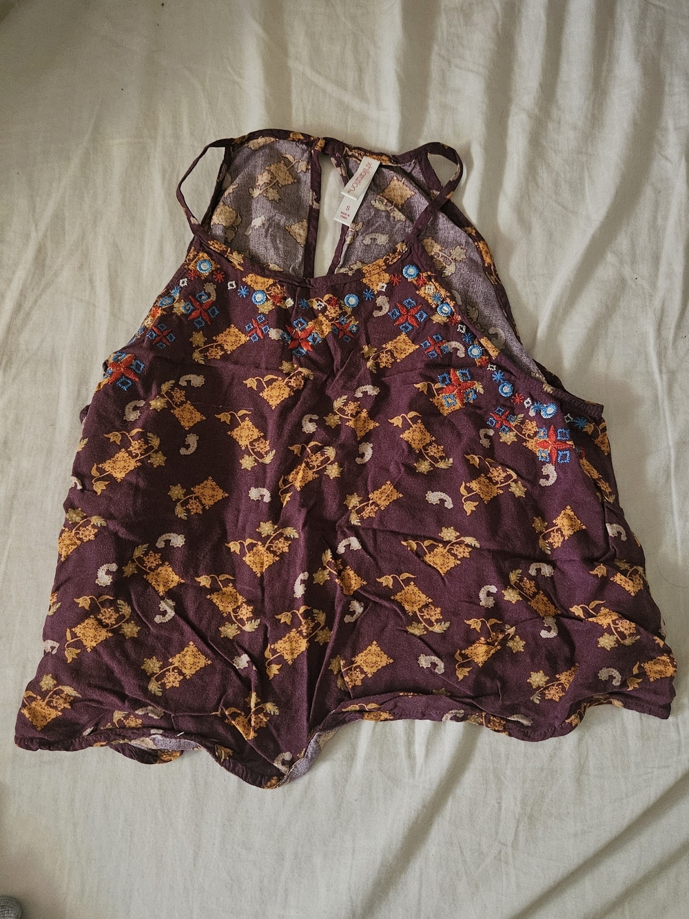 Xhilaration Plum Floral-Print Embroidered Racerback Camisole